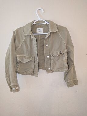 Zara Kids Olive Utility Crop Jacket